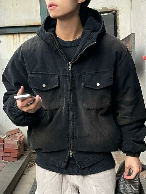 燈心絨連帽拉鍊外套(夾棉) TAC-0106JK