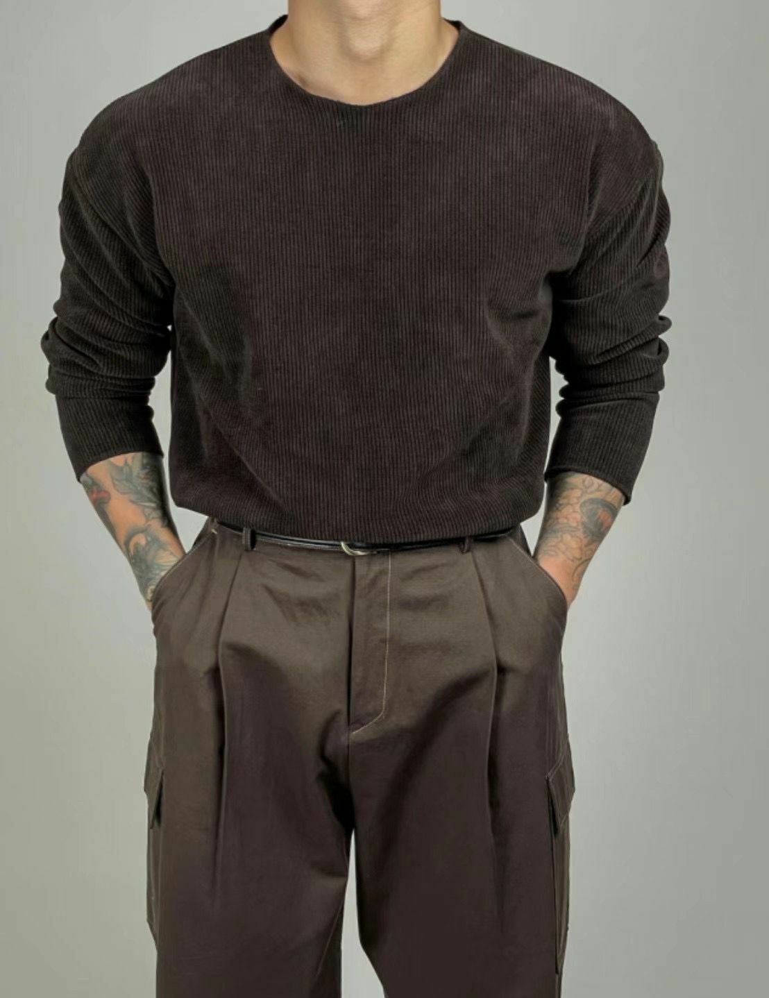 淨色暗直紋長袖衫 TAC-0108T