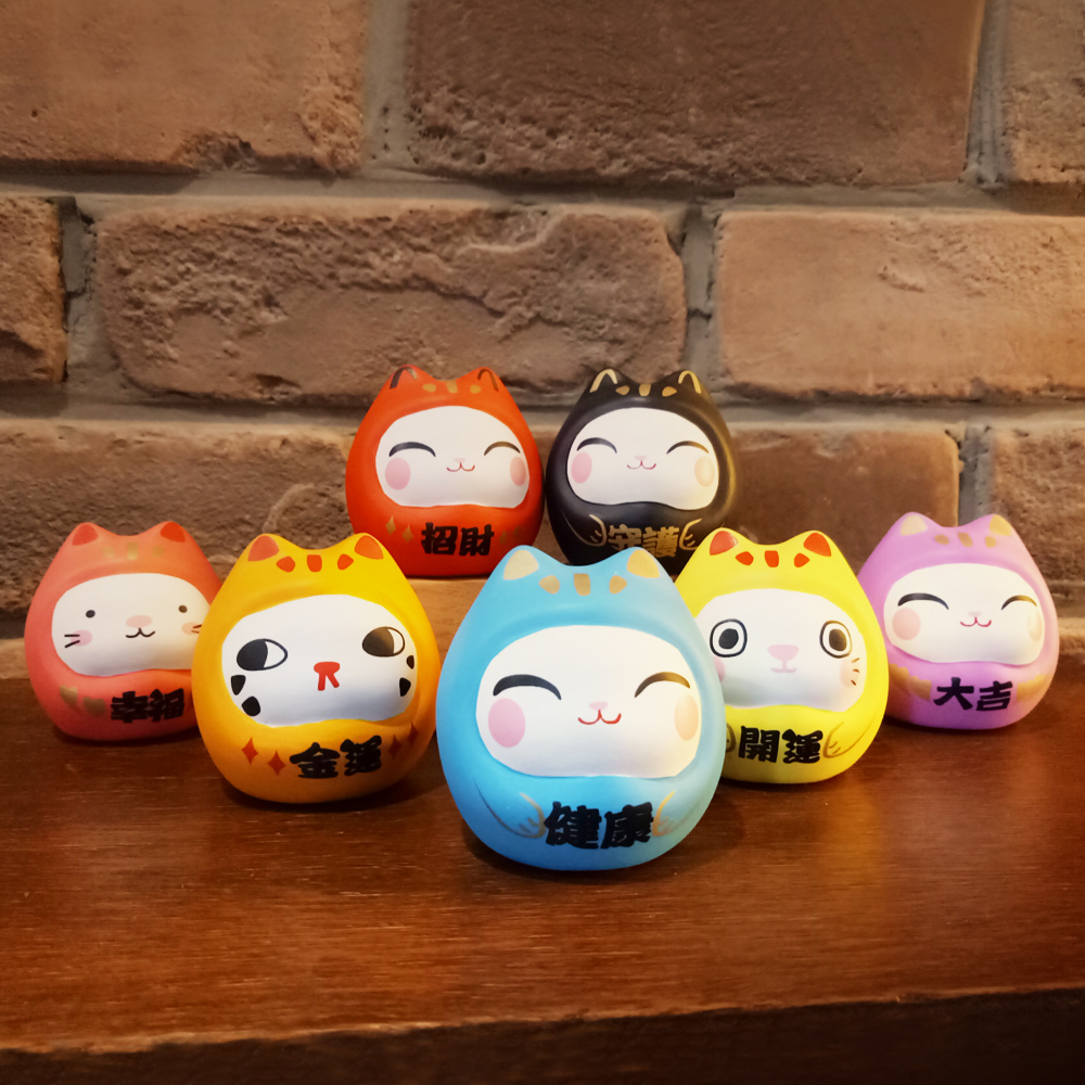 【金石工坊】七小福達摩貓-粉色幸福
