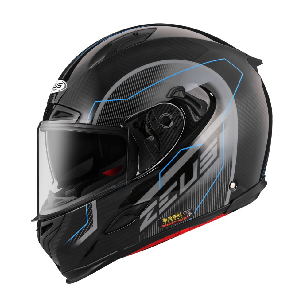 ZEUS ZS-1800B AM16 透明碳纖 藍 彩繪 全罩帽款  碳纖維輕量帽