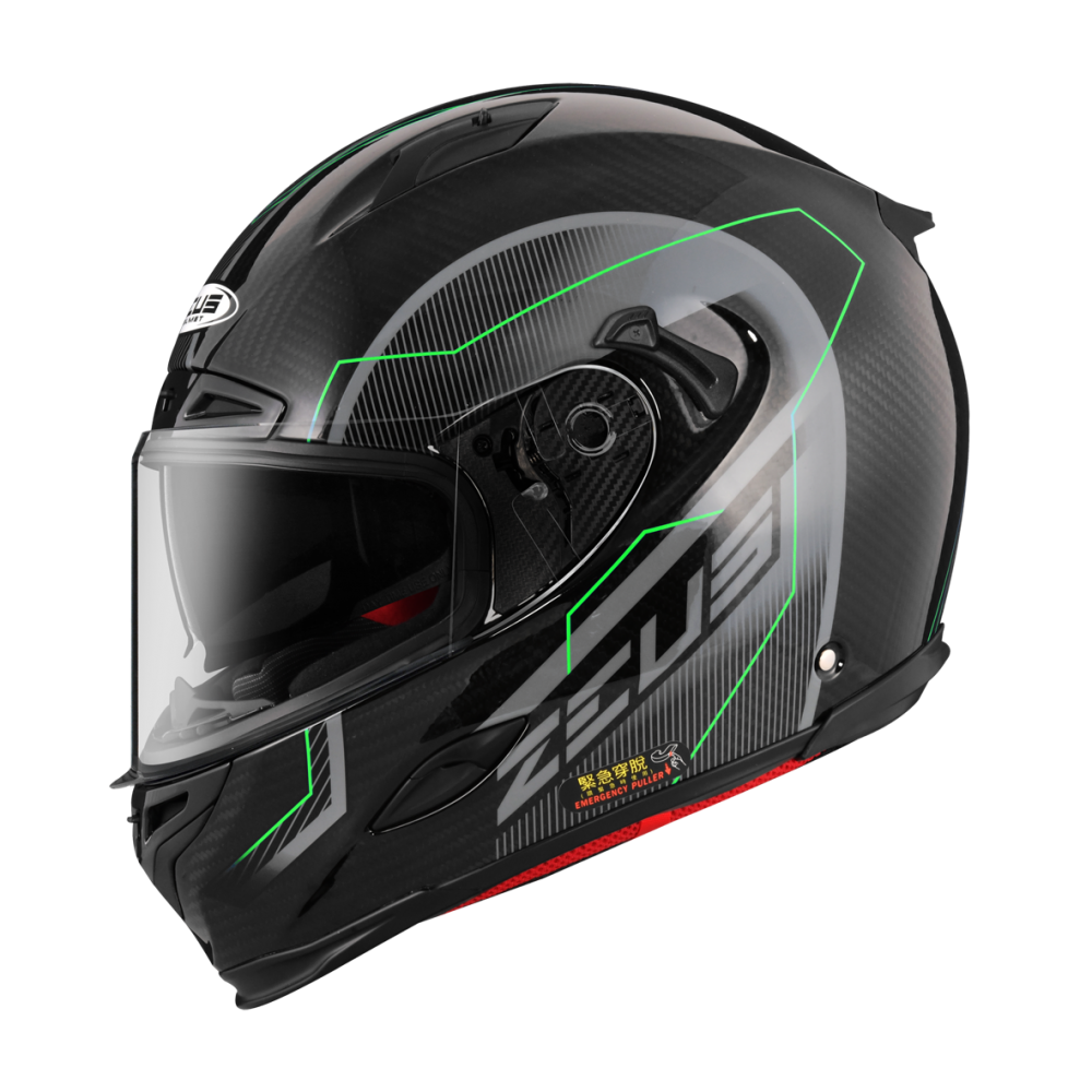 ZEUS ZS-1800B AM16 透明碳纖 綠 彩繪 全罩帽款  碳纖維輕量帽