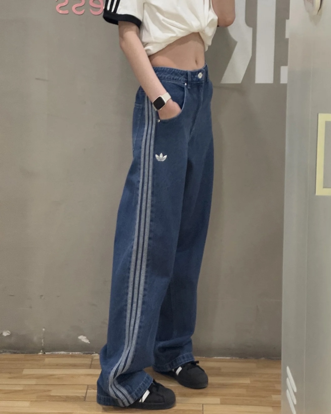Adidas Denim Pants  三線 刺繡Logo 牛仔 水洗 直筒褲 牛仔褲 單寧藍 牛仔黑