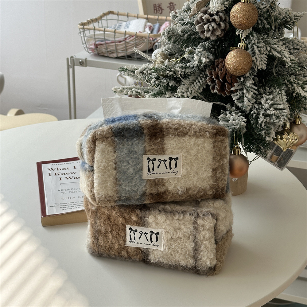 《5592》復古羊捲絨格紋紙巾盒