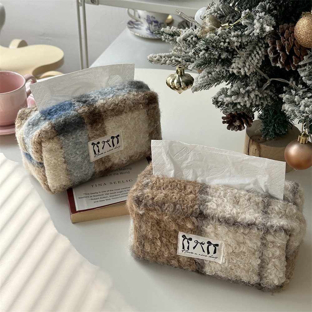 《5592》復古羊捲絨格紋紙巾盒