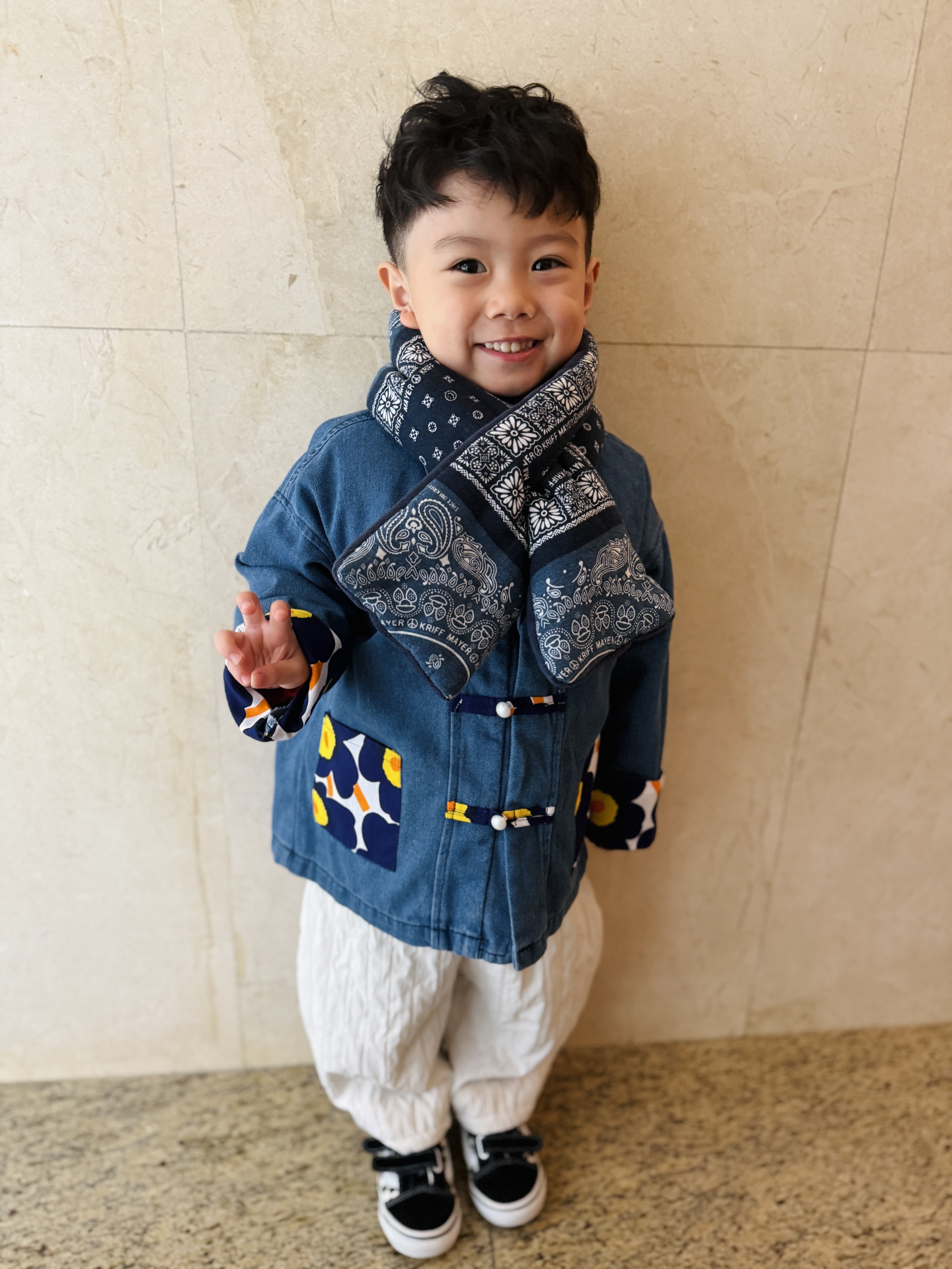 代購預訂 | 雙面Denim patchwork 交叉頸巾scarf