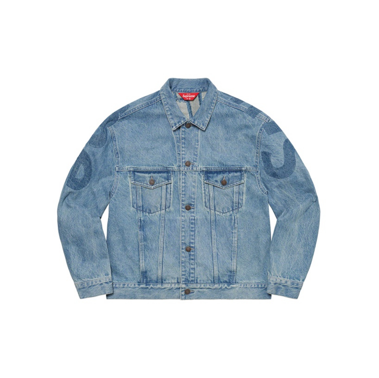 SUPREME INSET LOGO DENIM TRUCKER JACKET 背後 大LOGO 單寧 牛仔 外套 -SS22J17