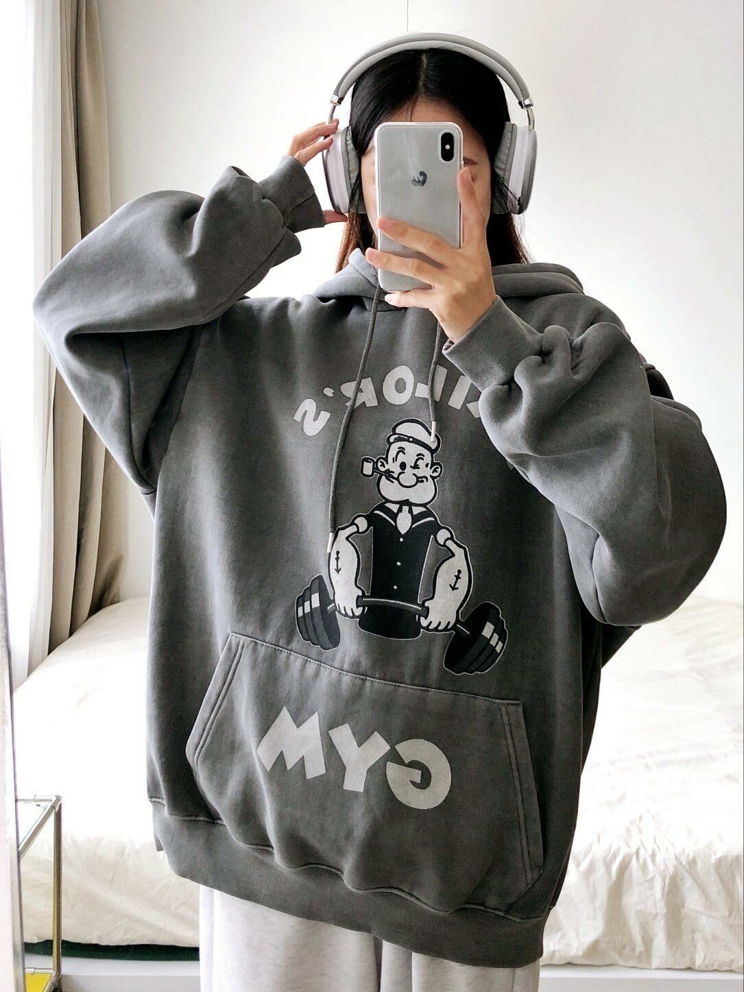 洗水卡通圖案連帽衛衣(薄抓毛底) T5651