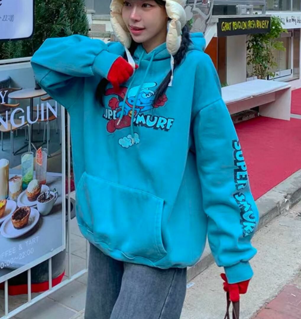 洗水卡通圖案連帽衛衣(薄抓毛底) T5650