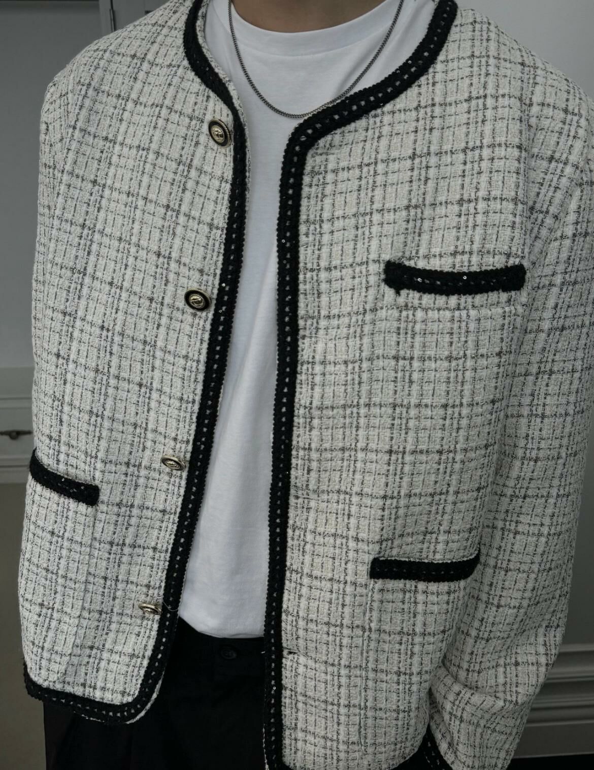 圓領暗格紋開胸外套 OUR ROOM-030JK