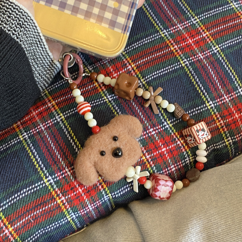 《5594》咖色羊毛氈小狗手機鍊