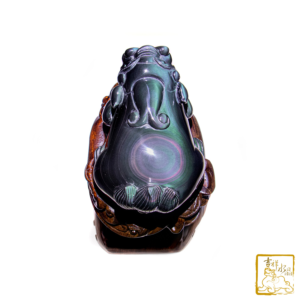 頂級彩虹黑曜石貔貅 2.27kg 招財避邪