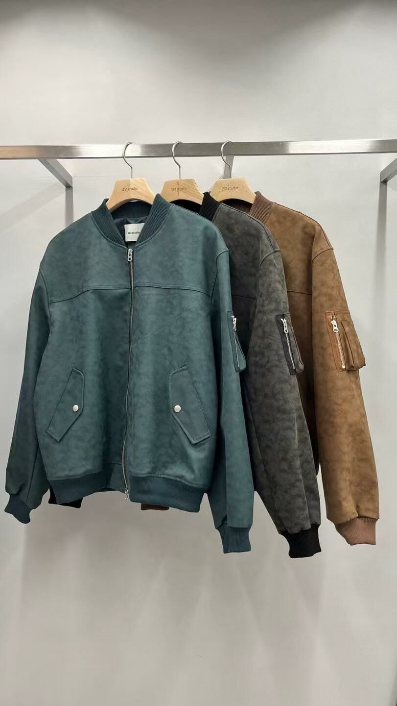 淨色拉鍊合成皮褸 2S1-001JK