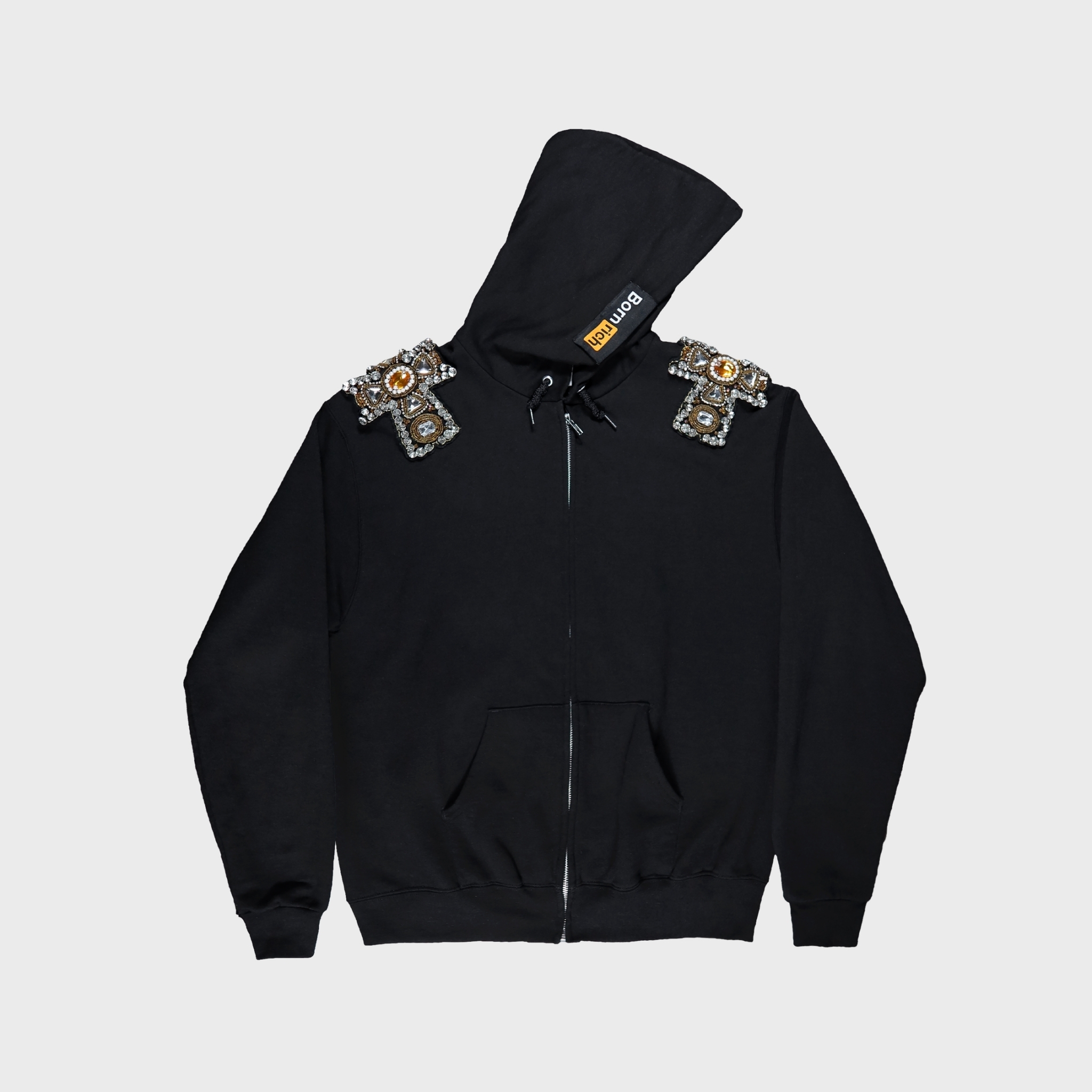 Bornrich｜Jewelry Patch Zip Hoodie (Black)
