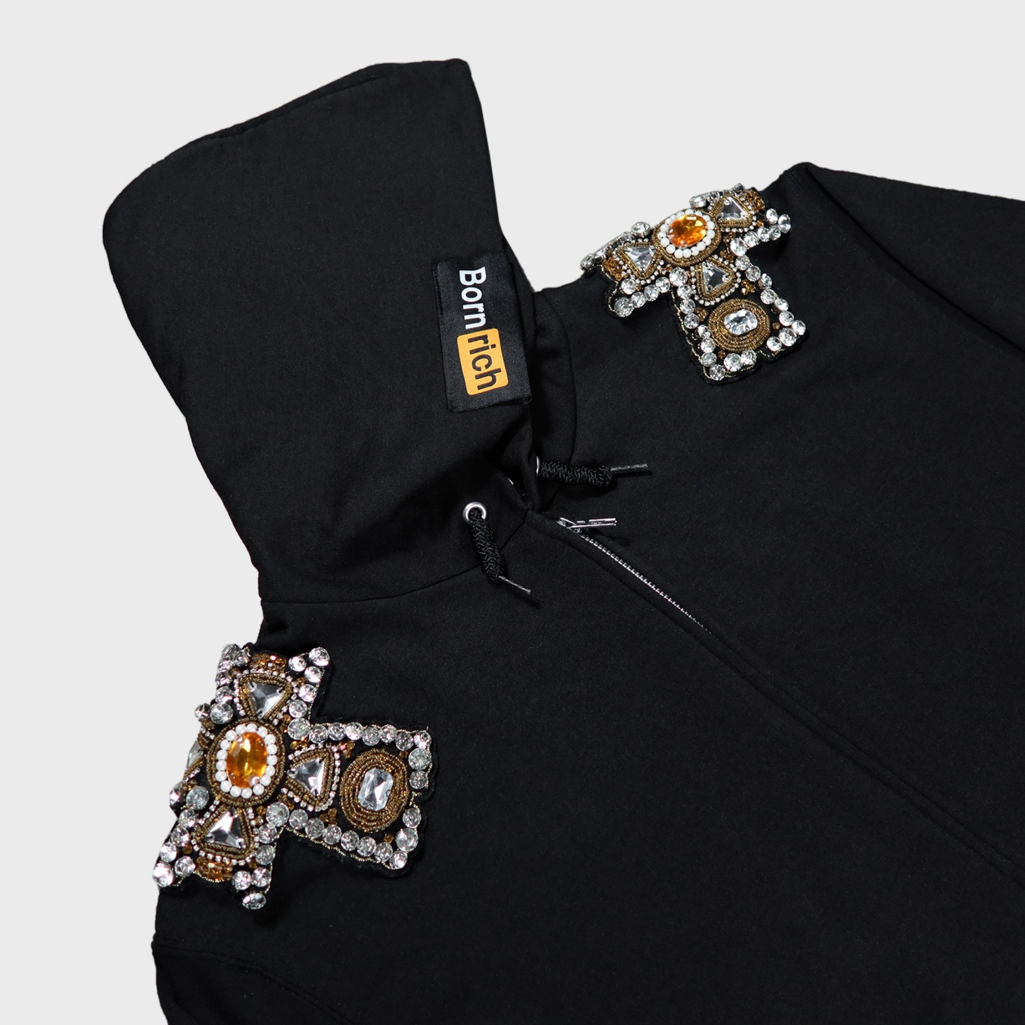Bornrich｜Jewelry Patch Zip Hoodie (Black)