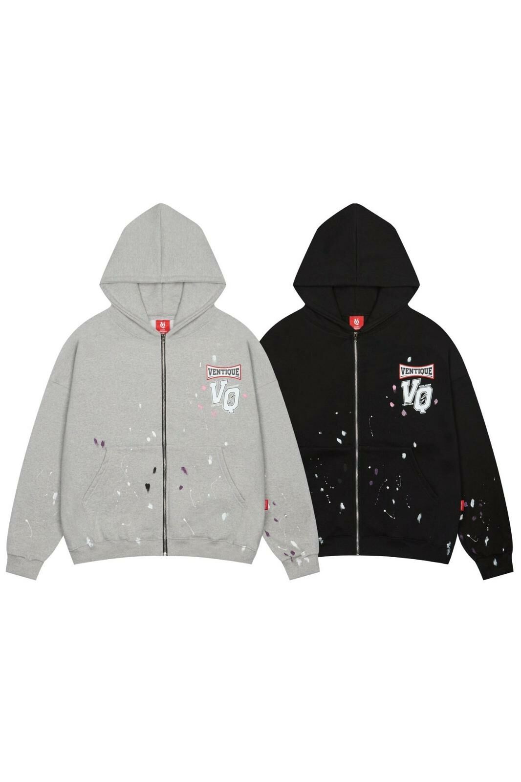 英文字連帽拉鍊外套(薄抓毛底) VENTIQUE-038JK