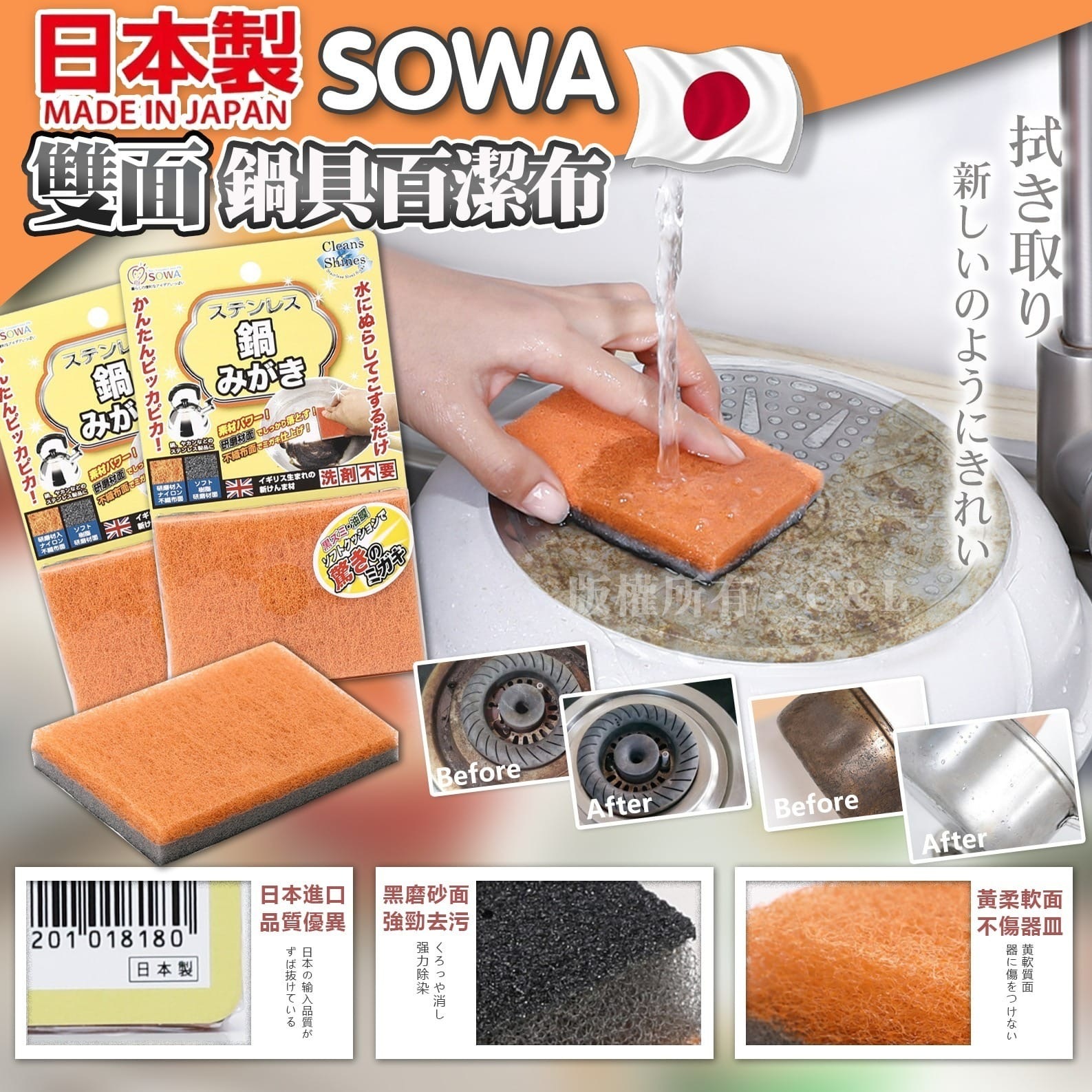 日本製SOWA雙面鍋具百潔布
