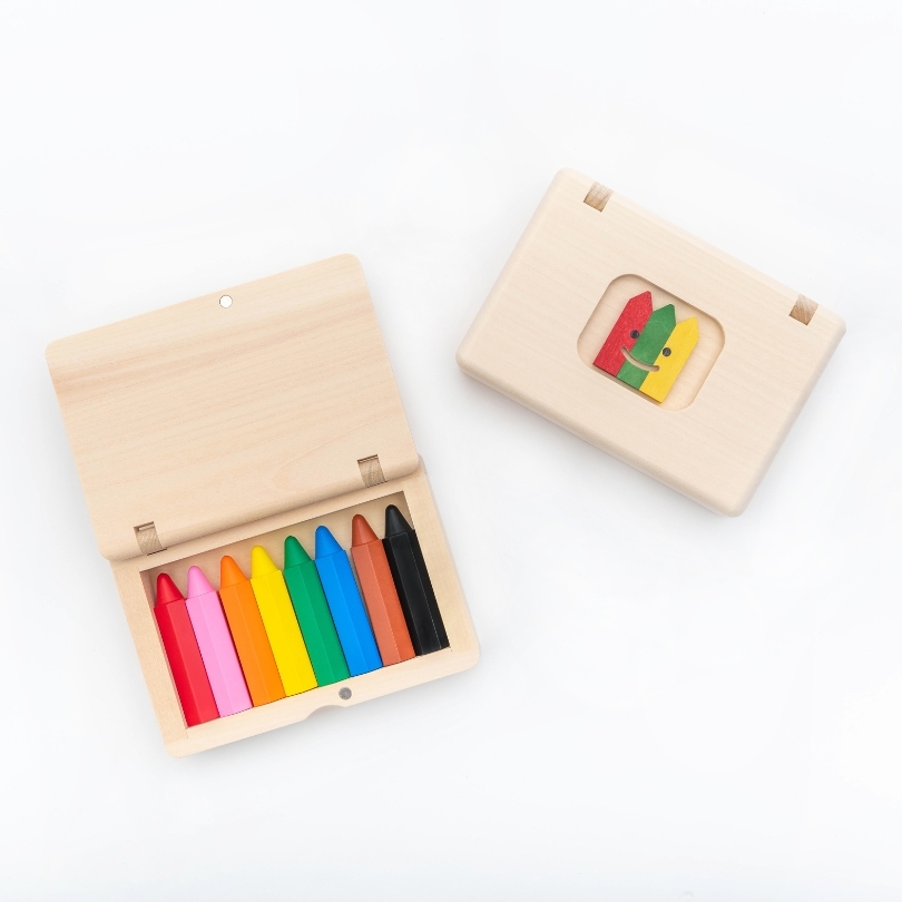 日本 くれぴつ Crapitsu 蜂巢蠟筆 【木盒 , 8入裝】