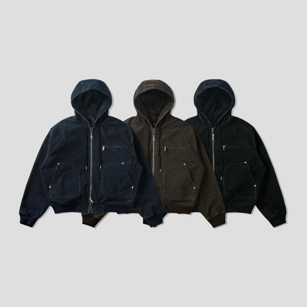 燈心絨連帽拉鍊外套(薄夾棉) JK2617