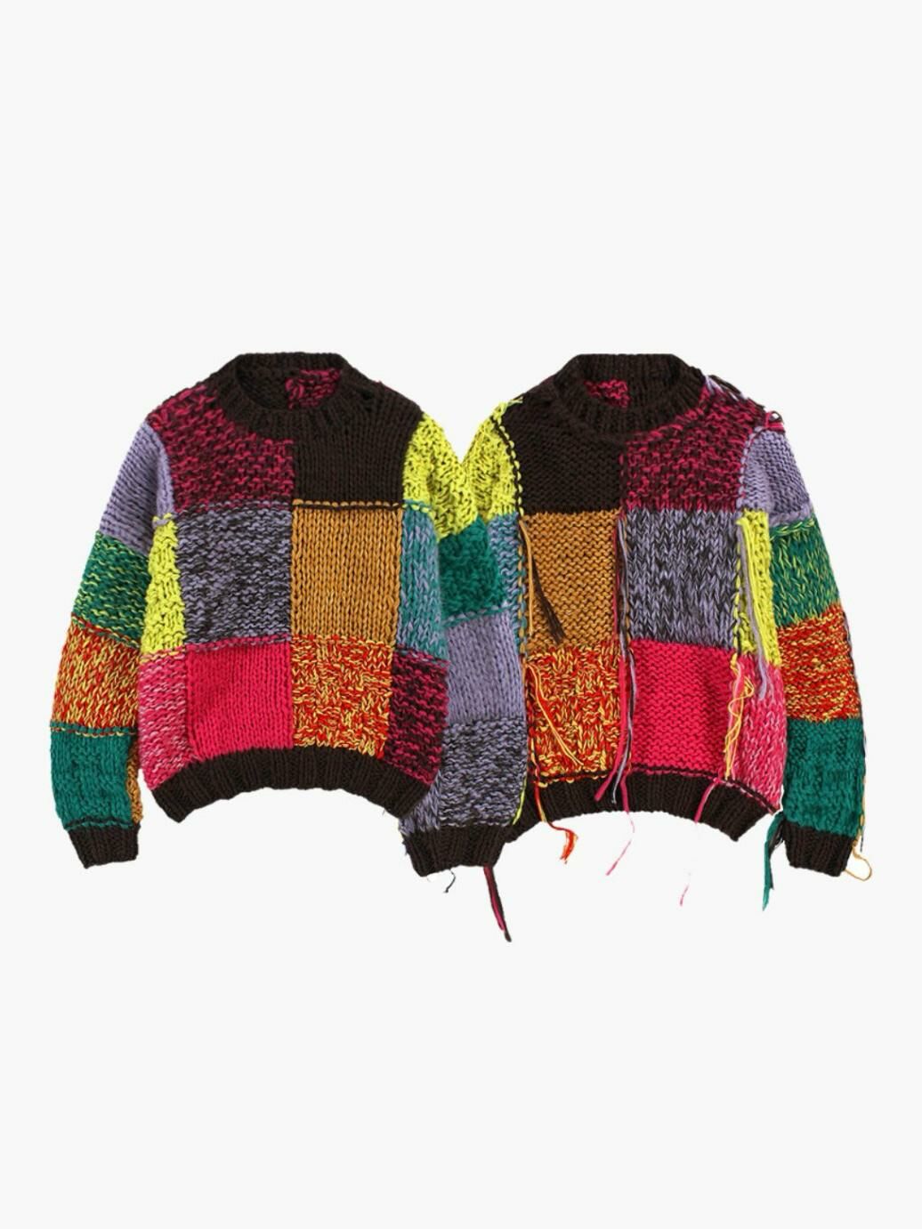 圓領格仔針織衫(雙面) T5653