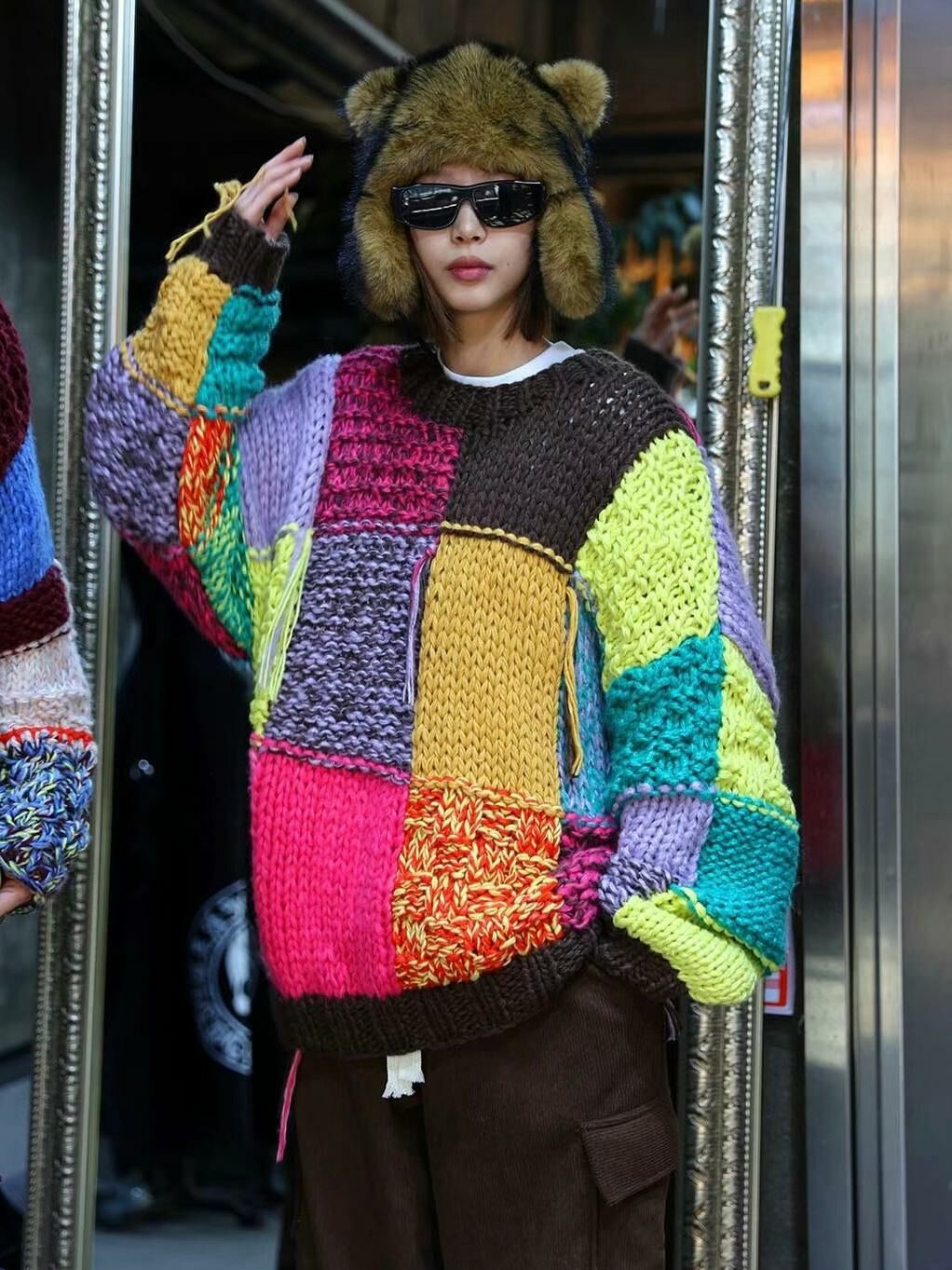 圓領格仔針織衫(雙面) T5653