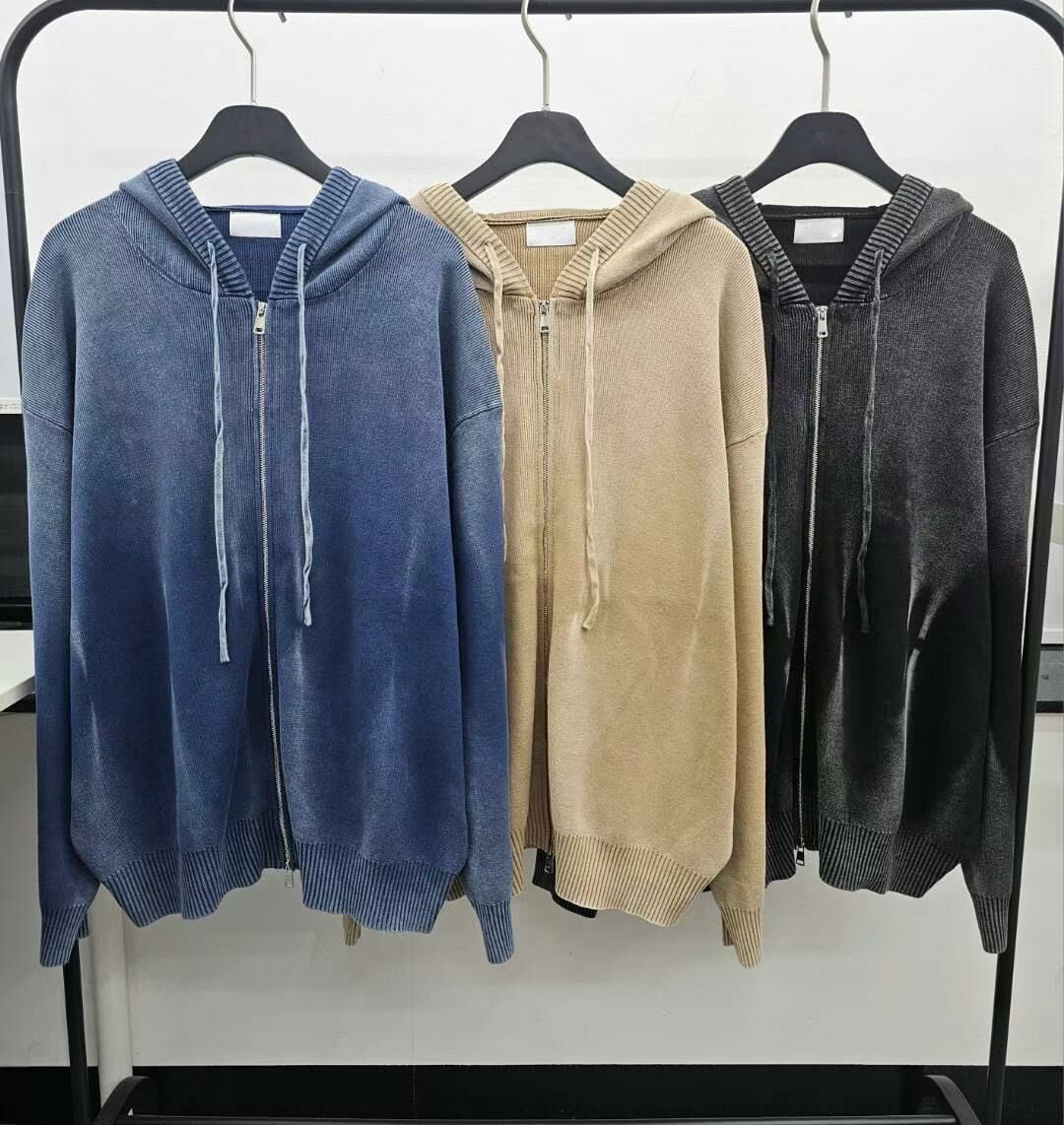 仿污連帽拉鍊針織外套 JK2616