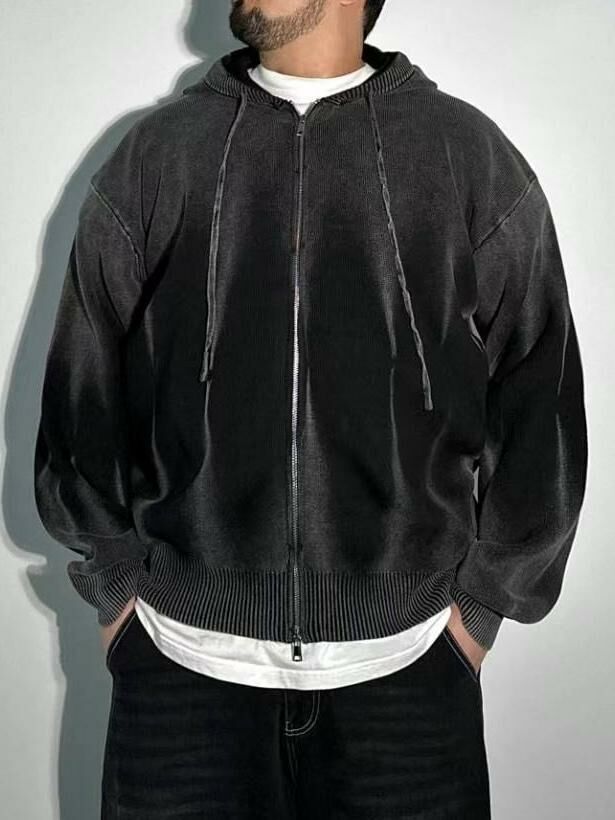 仿污連帽拉鍊針織外套 JK2616