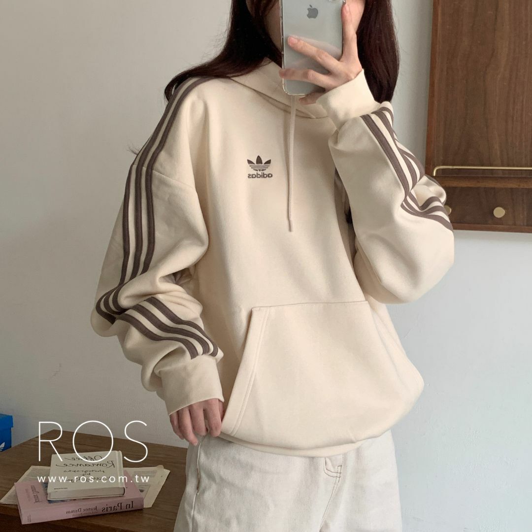 Adidas Adicolor Bggy Fit 奶茶內刷毛帽Ｔ