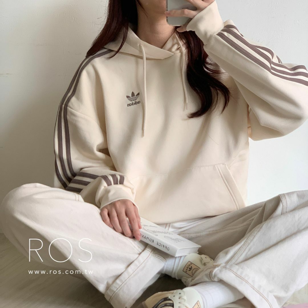 Adidas Adicolor Bggy Fit 奶茶內刷毛帽Ｔ