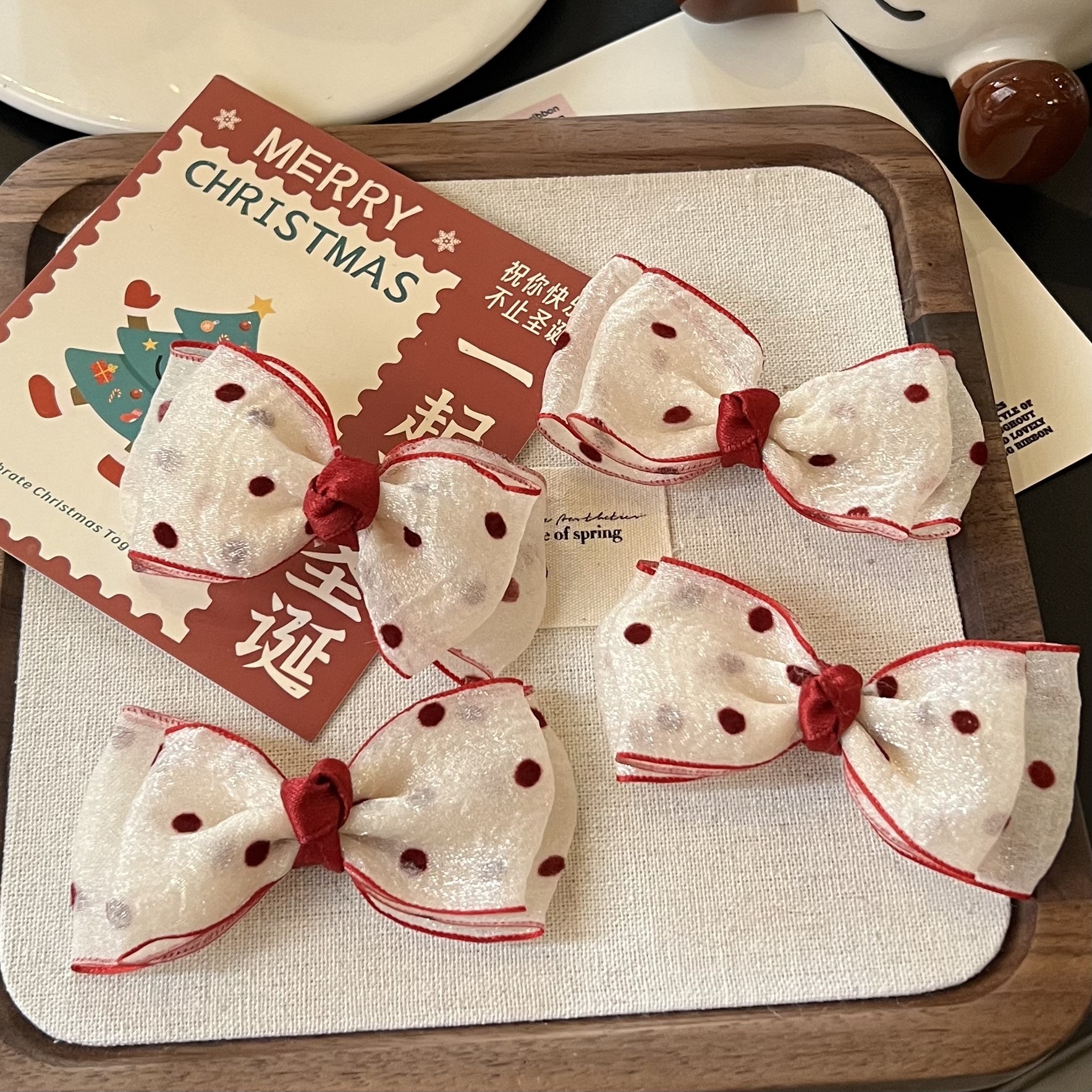 [4 FOR RM10] Korean Style Polka Dot Ribbon Bow Hair Clip