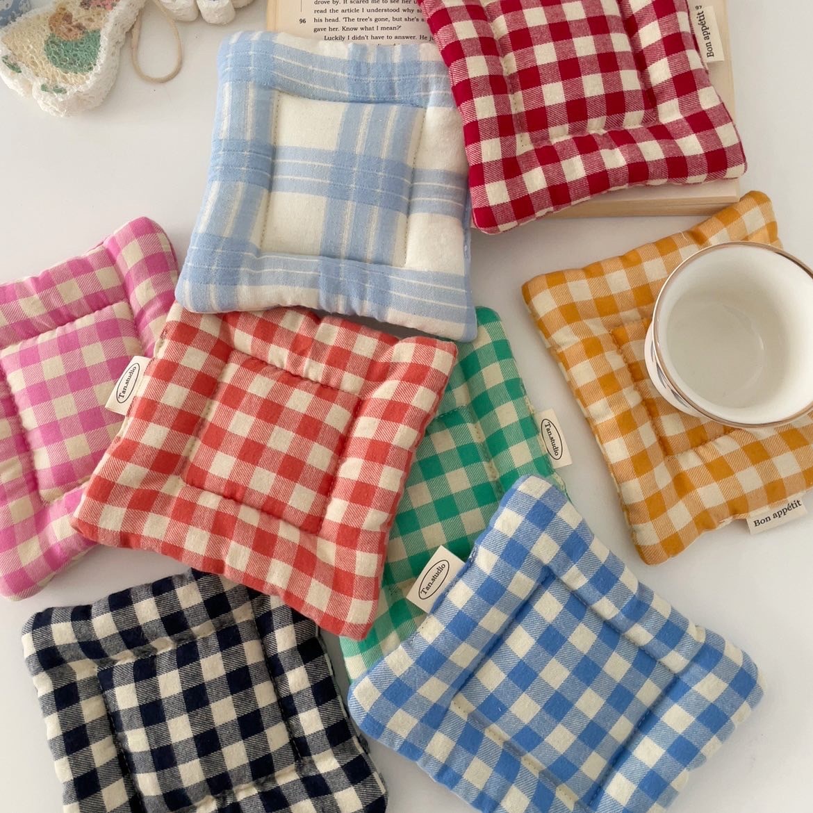 《5597》ins格子夾棉杯墊