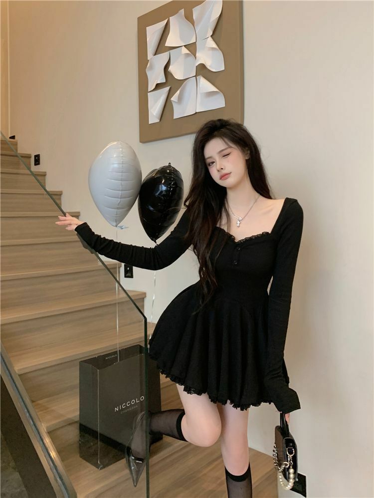 French-Style Chic Long-Sleeve Dress