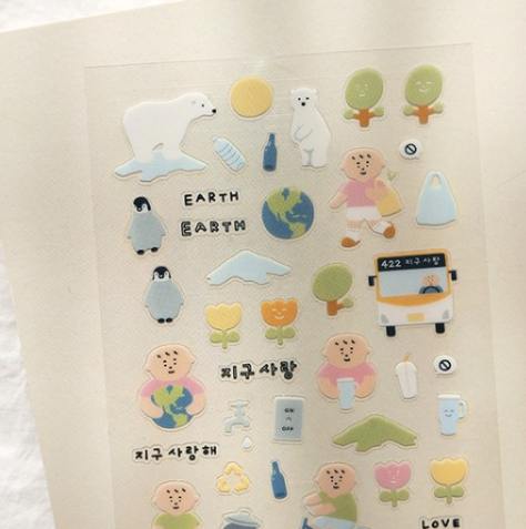 透明手帳用貼紙 拯救地球｜ SUATELIER 韓國