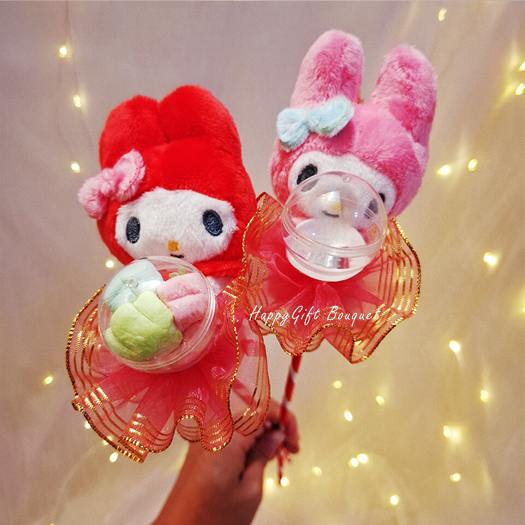 美樂蒂金莎棉花糖婚禮花束,史迪奇金莎棉花糖畢業分享花束,stitch ferreo rocher shared bouquet