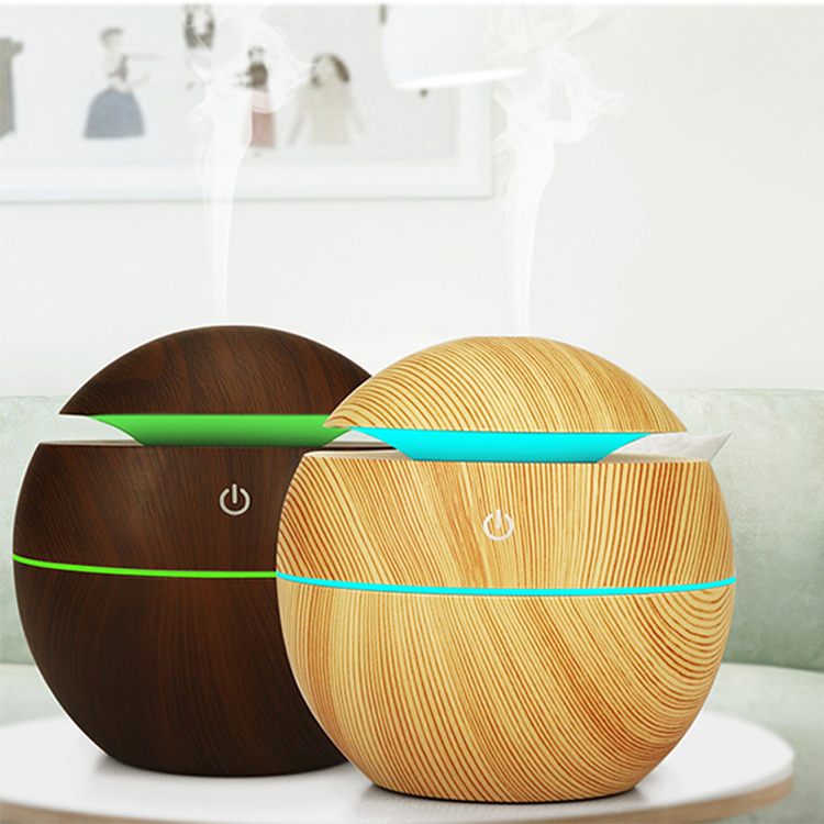 USB 迷你木纹圆形加濕器 (棉芯款) 130ml No:500291
