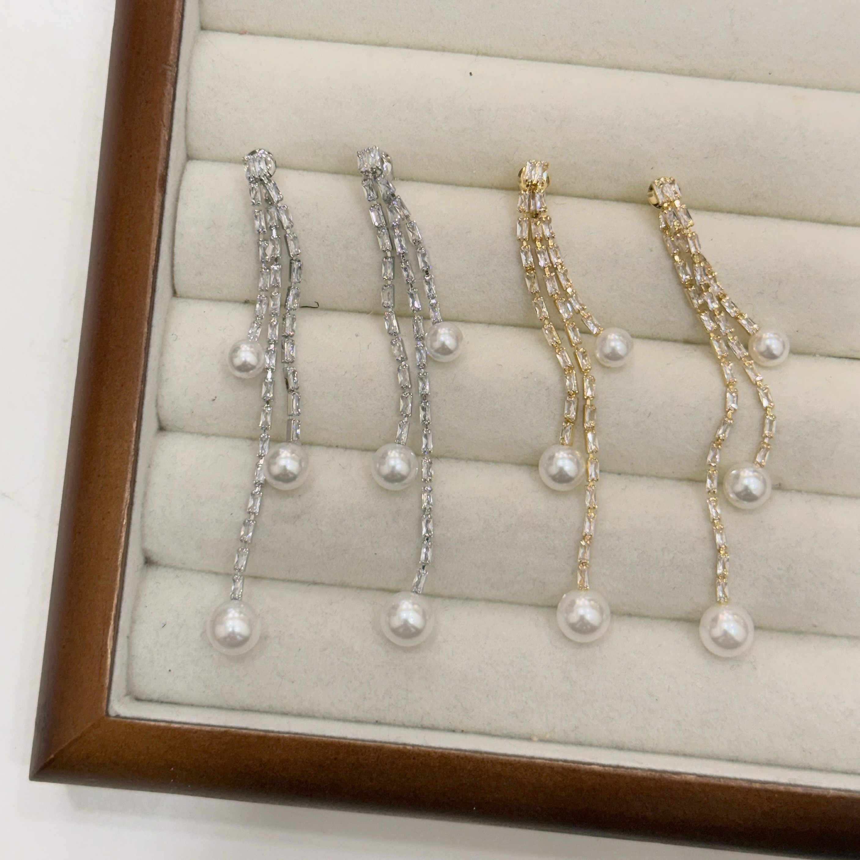 鋯石珍珠前後扣垂吊