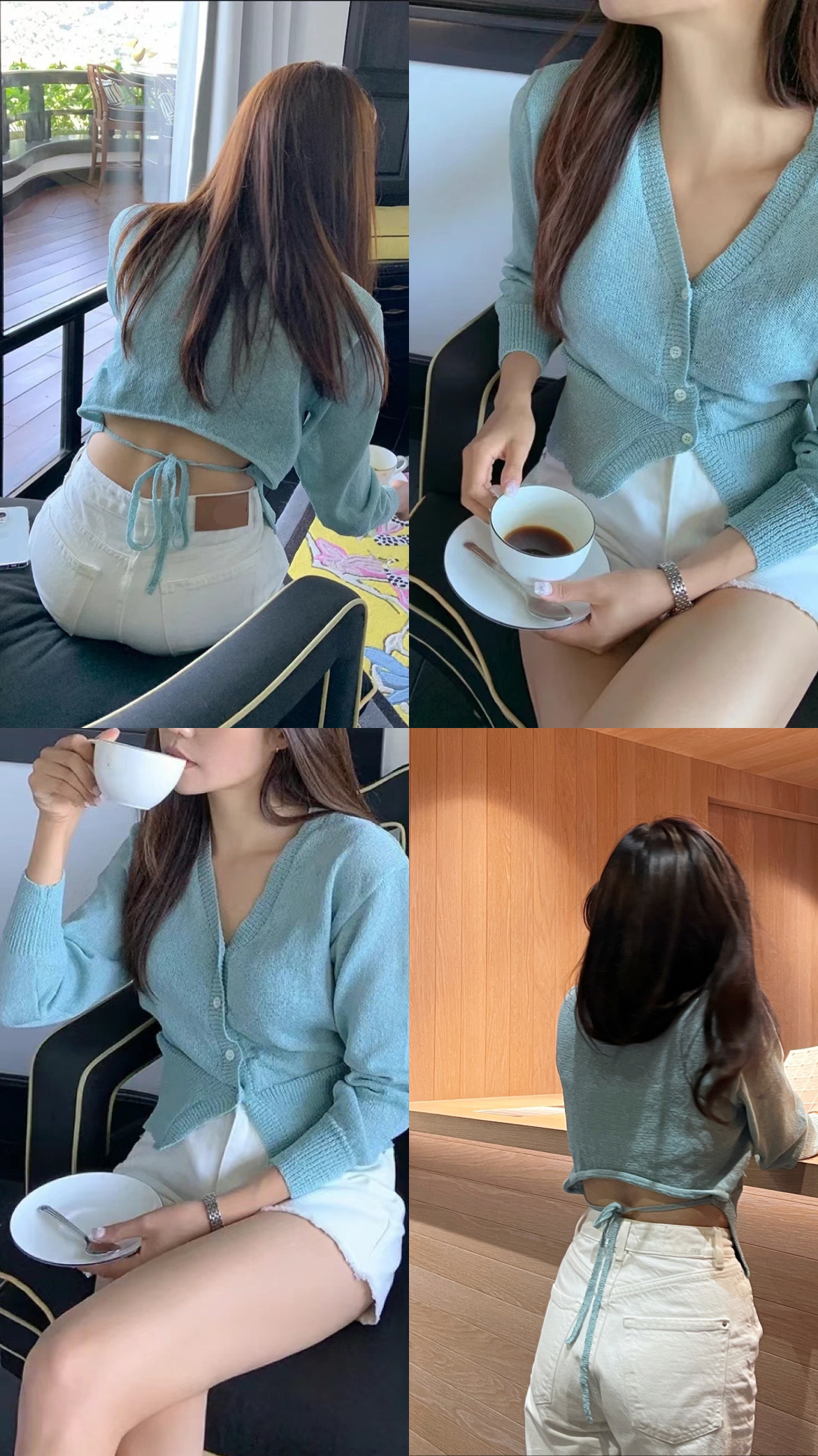 背多分！背後綁帶V領針織上衣