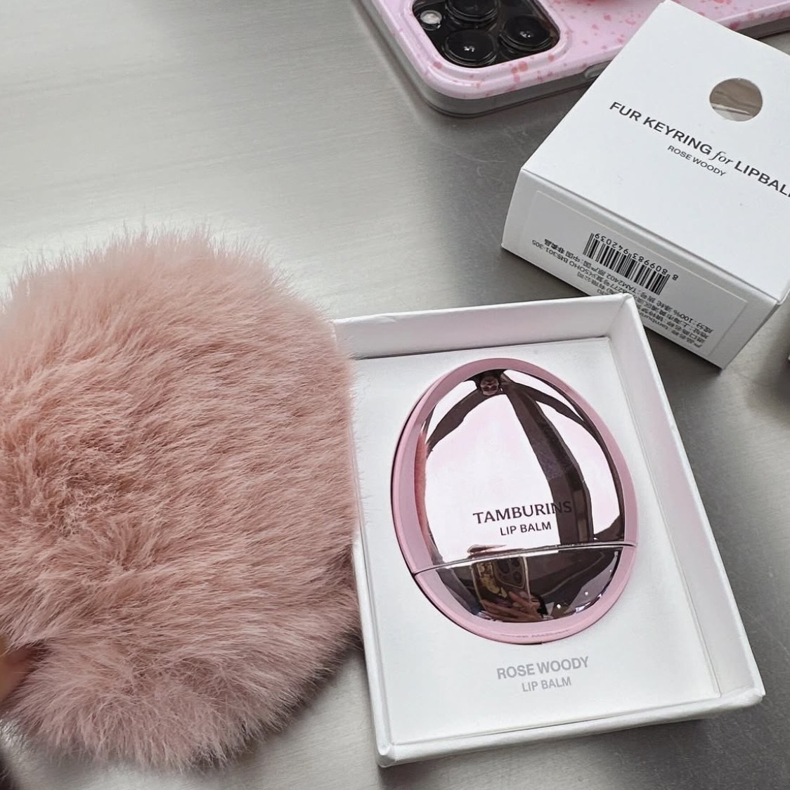 韓國TAMBURINS EGG 玫瑰 粉色 鏡面蛋型護唇膏 5G (無毛絨套）