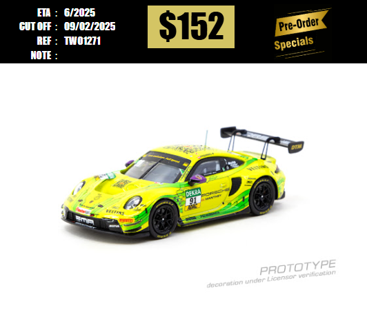 PO-$152 * TARMAC * 1:64 Porsche 911 GT3 R DTM Champion 2023 Thomas Preining [OD27/01]