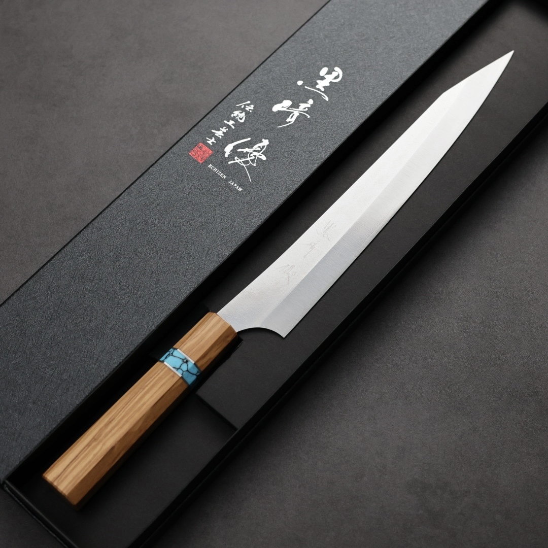 黑崎優 月光 筋引 240mm VG XEOS鋼 橄欖木藍松石環