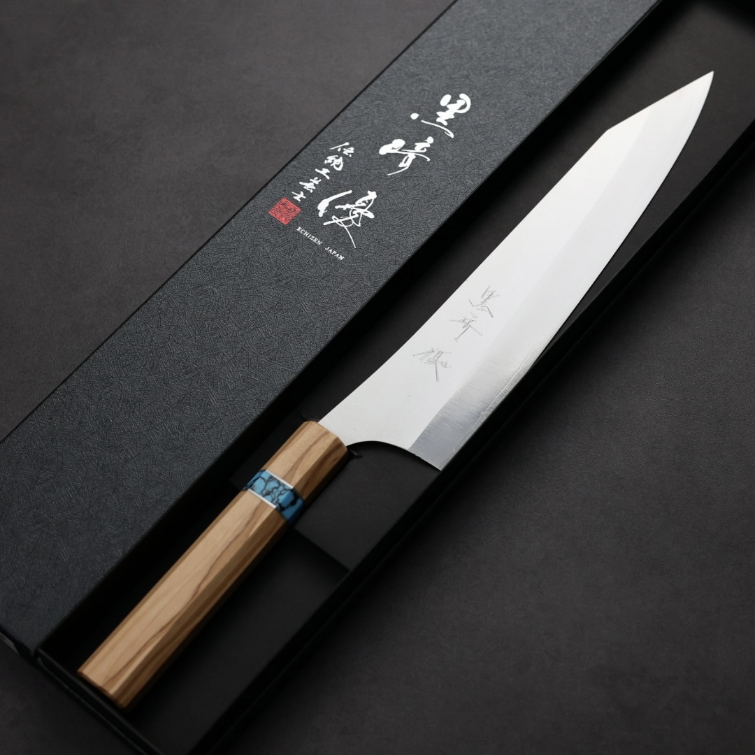黑崎優 月光 牛刀 240mm VG XEOS鋼 橄欖木藍松石環