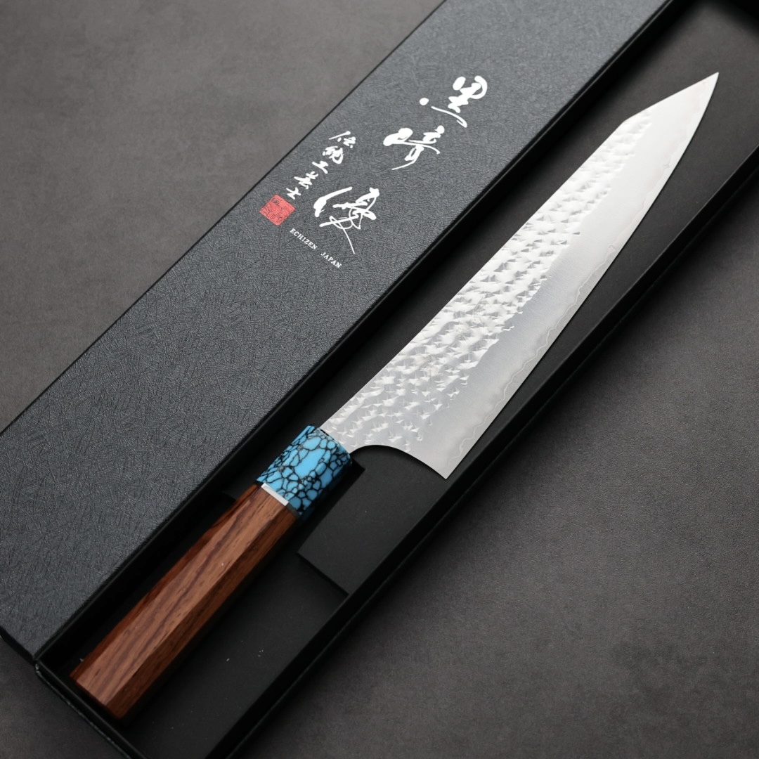 黑崎優 閃光 牛刀 210mm SG2粉末HSS鋼 玫瑰木藍松石