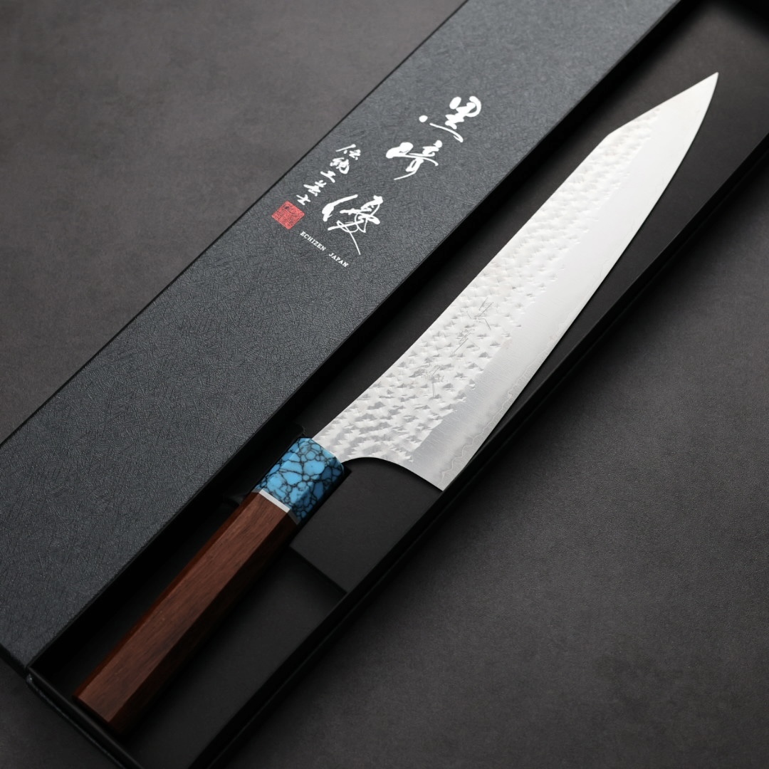 黑崎優 閃光 牛刀 240mm SG2粉末HSS鋼 玫瑰木藍松石