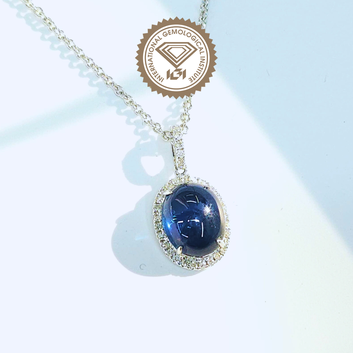 18K White Gold 3.83ct Sapphire and Diamond Pendant