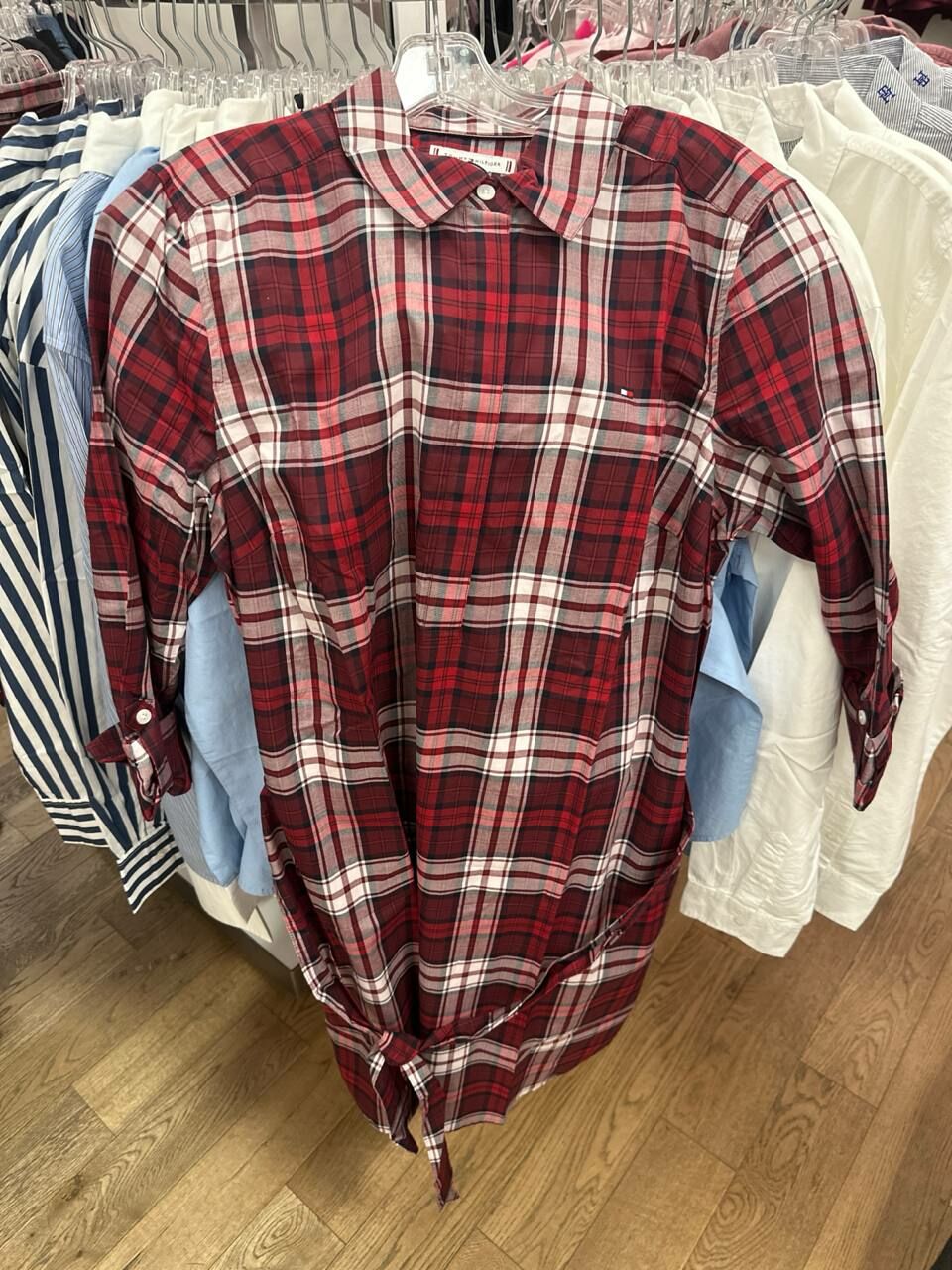 [S] TOMMY HILFIGER SHIRT DESS,RED, 76J5339-602 (STH922)