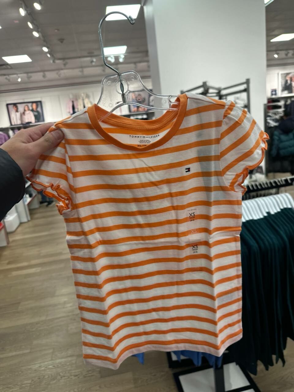 [S] TOMMY HILFIGER KID'S WOMEN STRIPE T-SHIRT,ORANGE, 7IJ4025-800 (STH924)