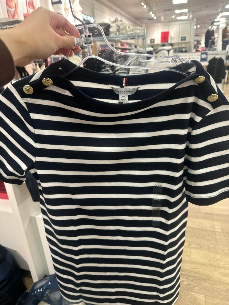 [S] TOMMY HILFIGER LADY STRIPE T-SHIRT,NAVY, 76J5477-410 (STH929)