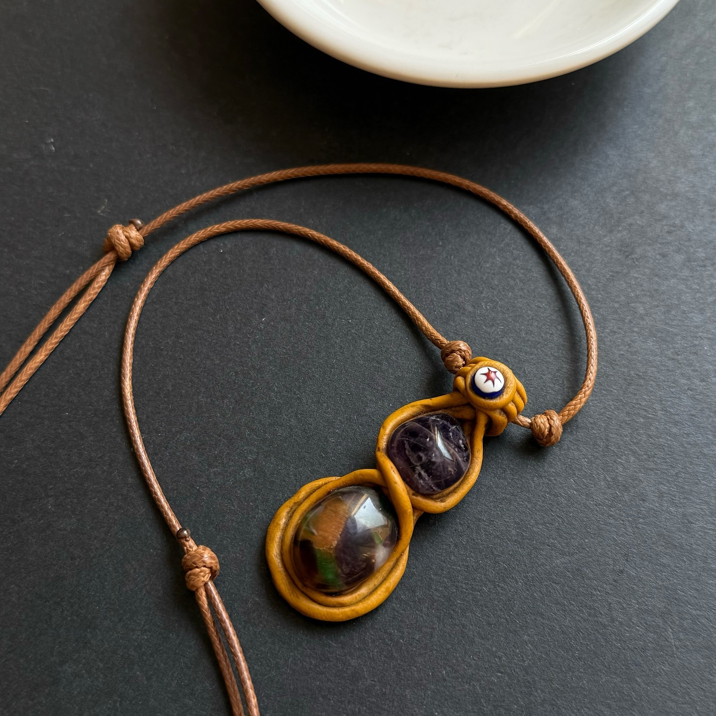 [原石] 紫水晶 軟陶項鍊 設計師原礦款