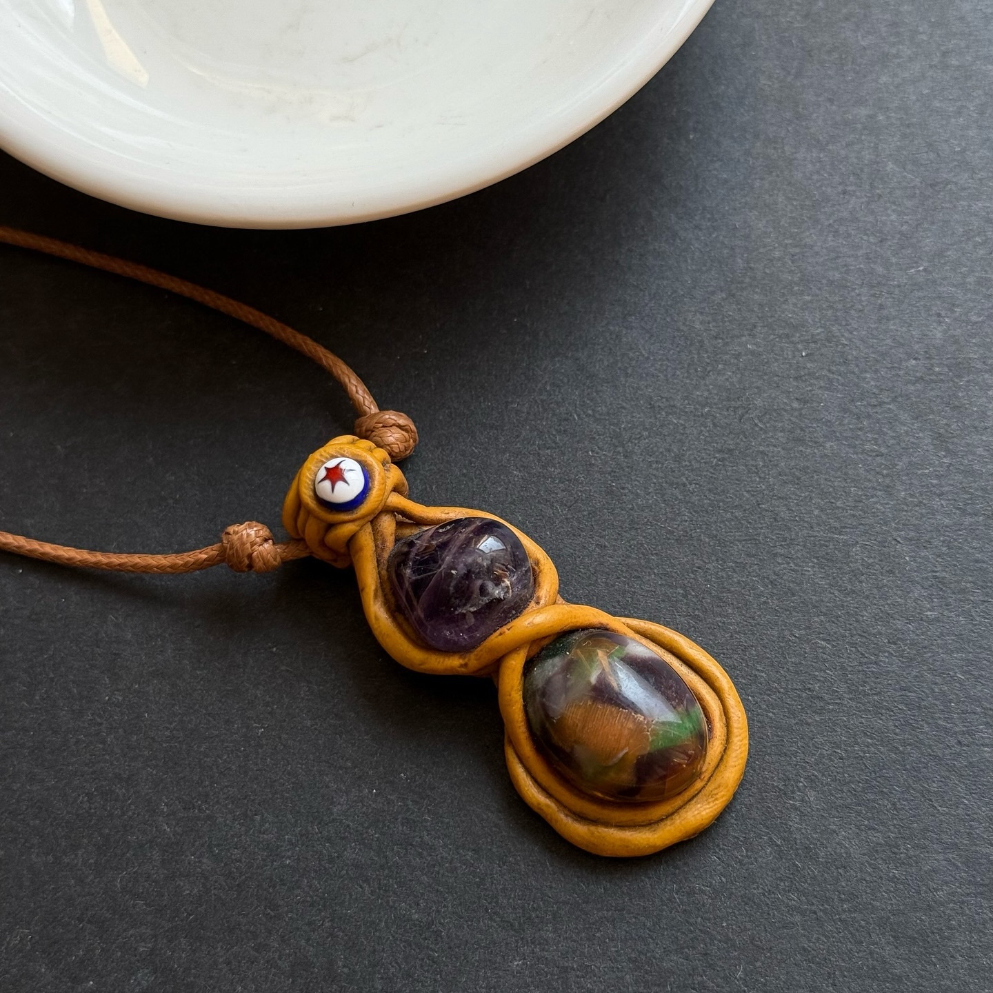 [原石] 紫水晶 軟陶項鍊 設計師原礦款