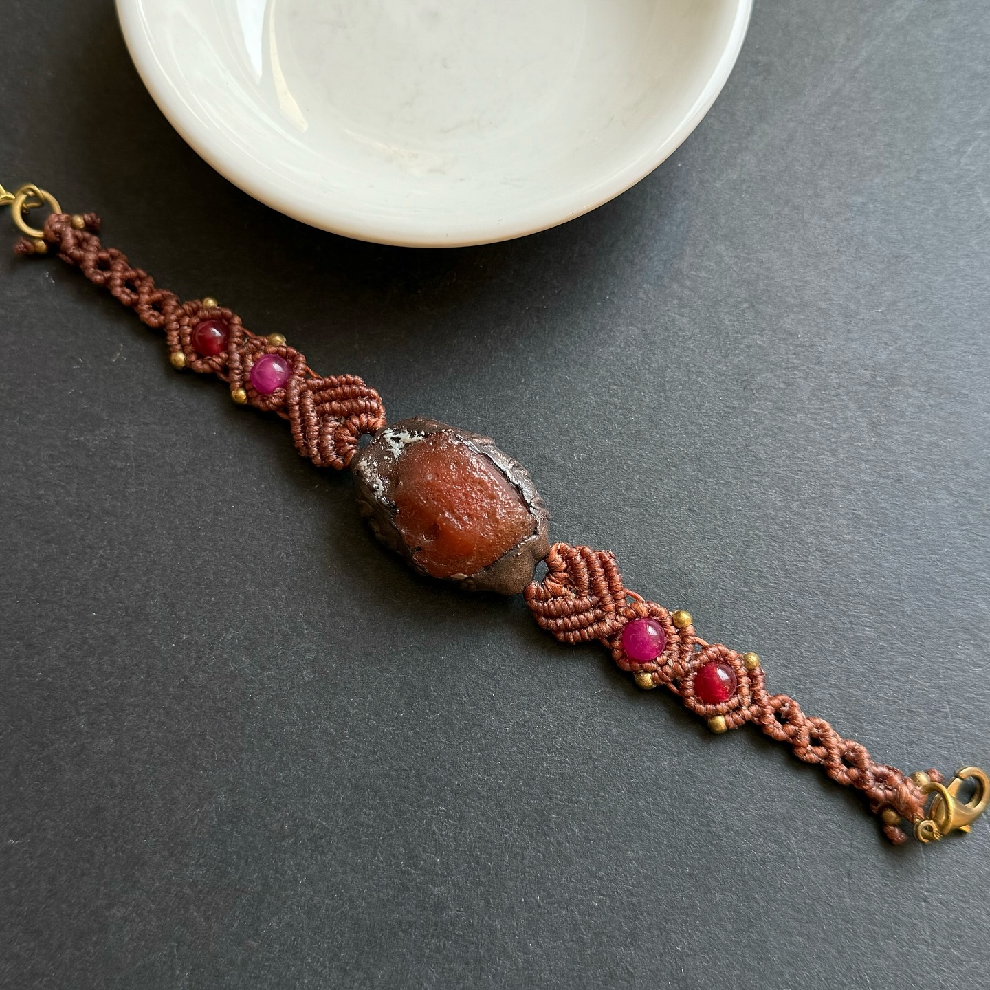 [原石] 紅瑪瑙 蠟線編織手串 設計師原創款