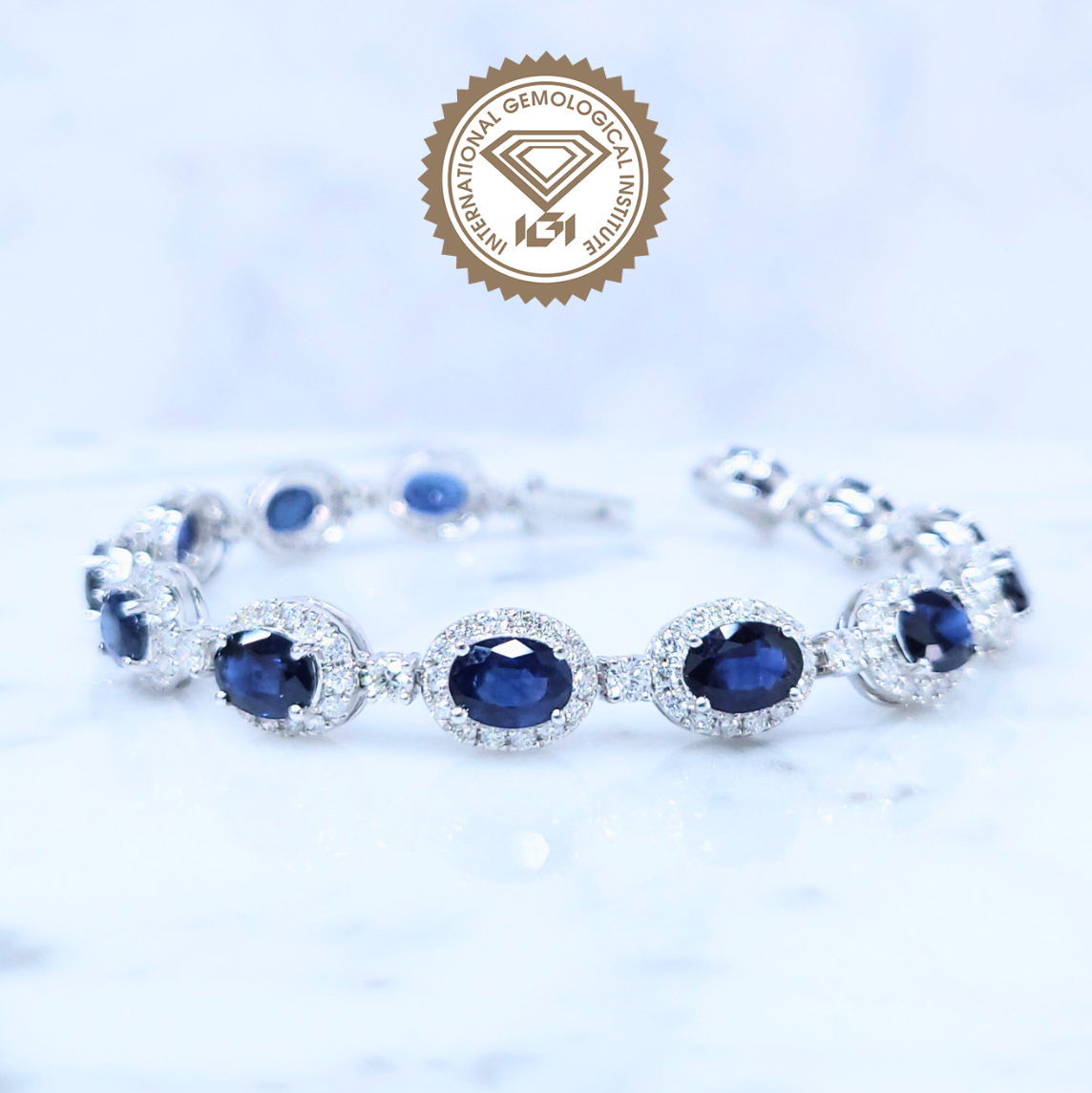 18K White Gold 11.24ct Sapphire and Diamond Bracelet